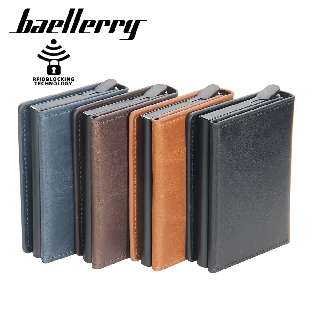 RFID Blocking Credit Card Holder for Men Short Automatic Pop-Up Aluminum Small Wallet Male Purse ID Card Case