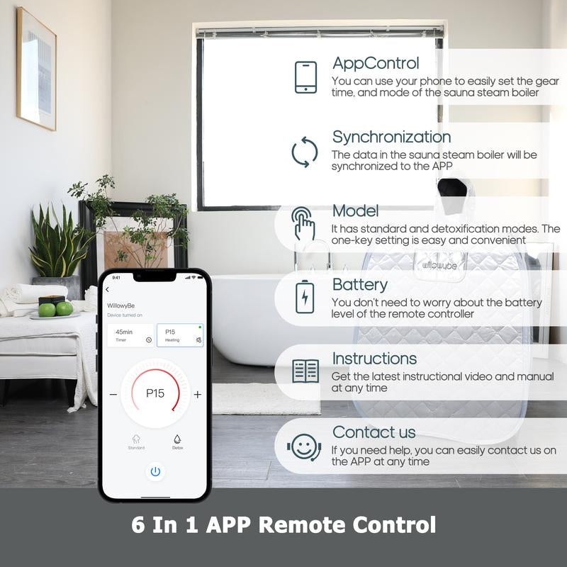 Willowybe Portable Steam Sauna with Bluetooth Control, Steamer, Body Tent, Foldable Chair | Personal Home Spa