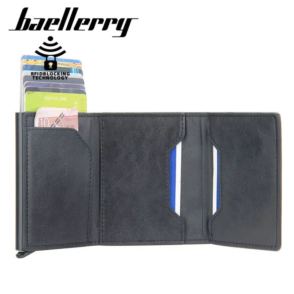 RFID Blocking Credit Card Holder for Men Short Automatic Pop-Up Aluminum Small Wallet Male Purse ID Card Case