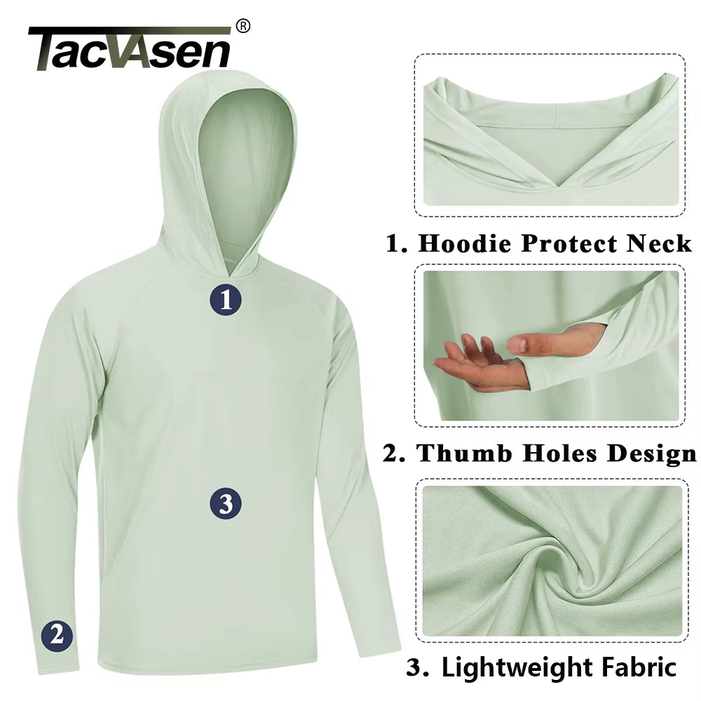 Sun Protection T-Shirts Mens Long Sleeve Hoodie Casual Uv-Proof T-Shirts Breathable Lightweight Quick Dry T Shirts Male
