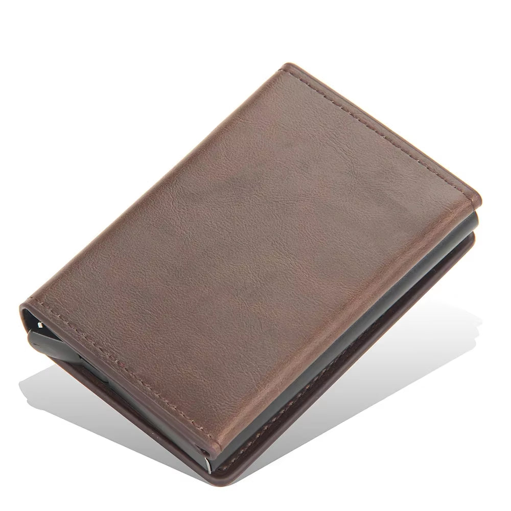 RFID Blocking Credit Card Holder for Men Short Automatic Pop-Up Aluminum Small Wallet Male Purse ID Card Case