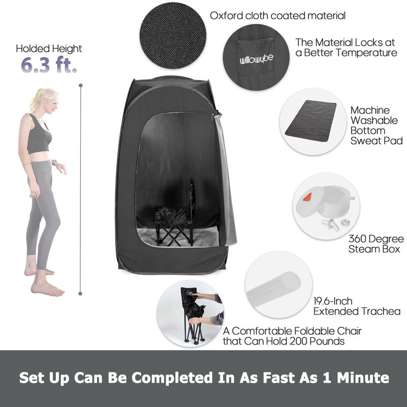 Willowybe Portable Steam Sauna with Bluetooth Control, Steamer, Body Tent, Foldable Chair | Personal Home Spa