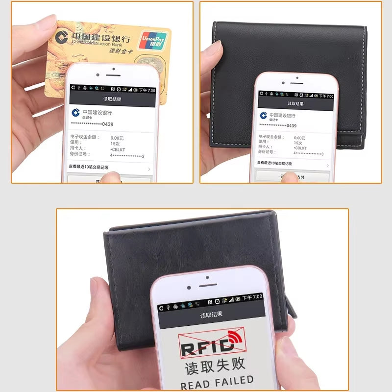 RFID Blocking Credit Card Holder for Men Short Automatic Pop-Up Aluminum Small Wallet Male Purse ID Card Case