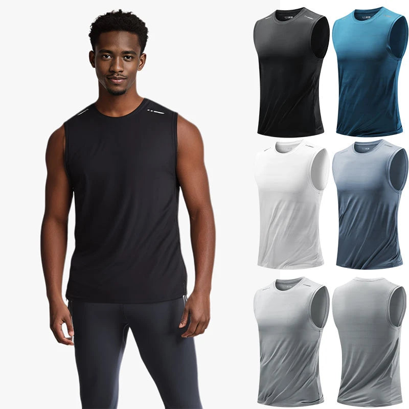 Summer Running Vest Breathable Sleeveless Top Stretch Fitness Vest Men'S Reflective Jogging T-Shirt Gym Vests Men Quick Drying