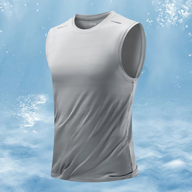 Summer Running Vest Breathable Sleeveless Top Stretch Fitness Vest Men'S Reflective Jogging T-Shirt Gym Vests Men Quick Drying
