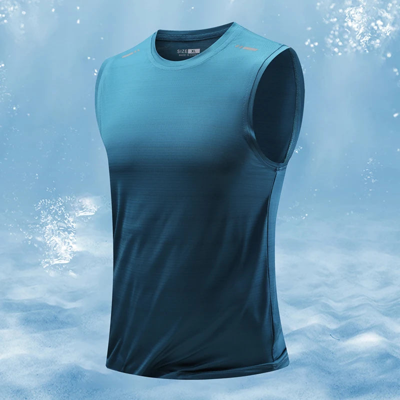 Summer Running Vest Breathable Sleeveless Top Stretch Fitness Vest Men'S Reflective Jogging T-Shirt Gym Vests Men Quick Drying