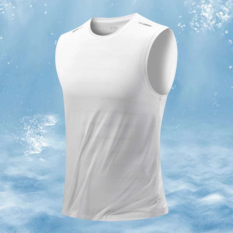 Summer Running Vest Breathable Sleeveless Top Stretch Fitness Vest Men'S Reflective Jogging T-Shirt Gym Vests Men Quick Drying