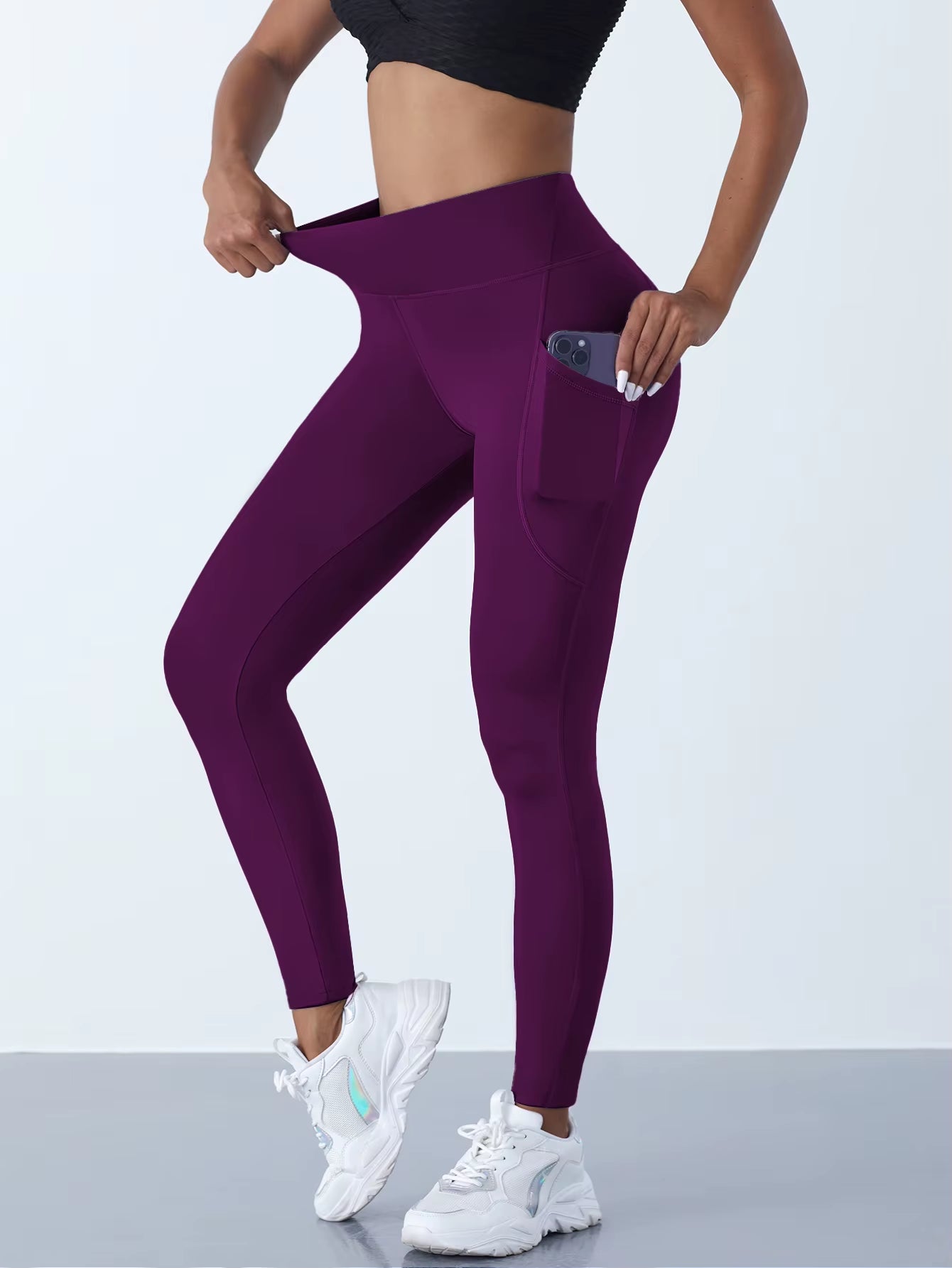 New High Waist Women'S Leggings Stretch Yoga Pants Tights with Pockets Push up Fitness Running Sportswear Solid Color Pants