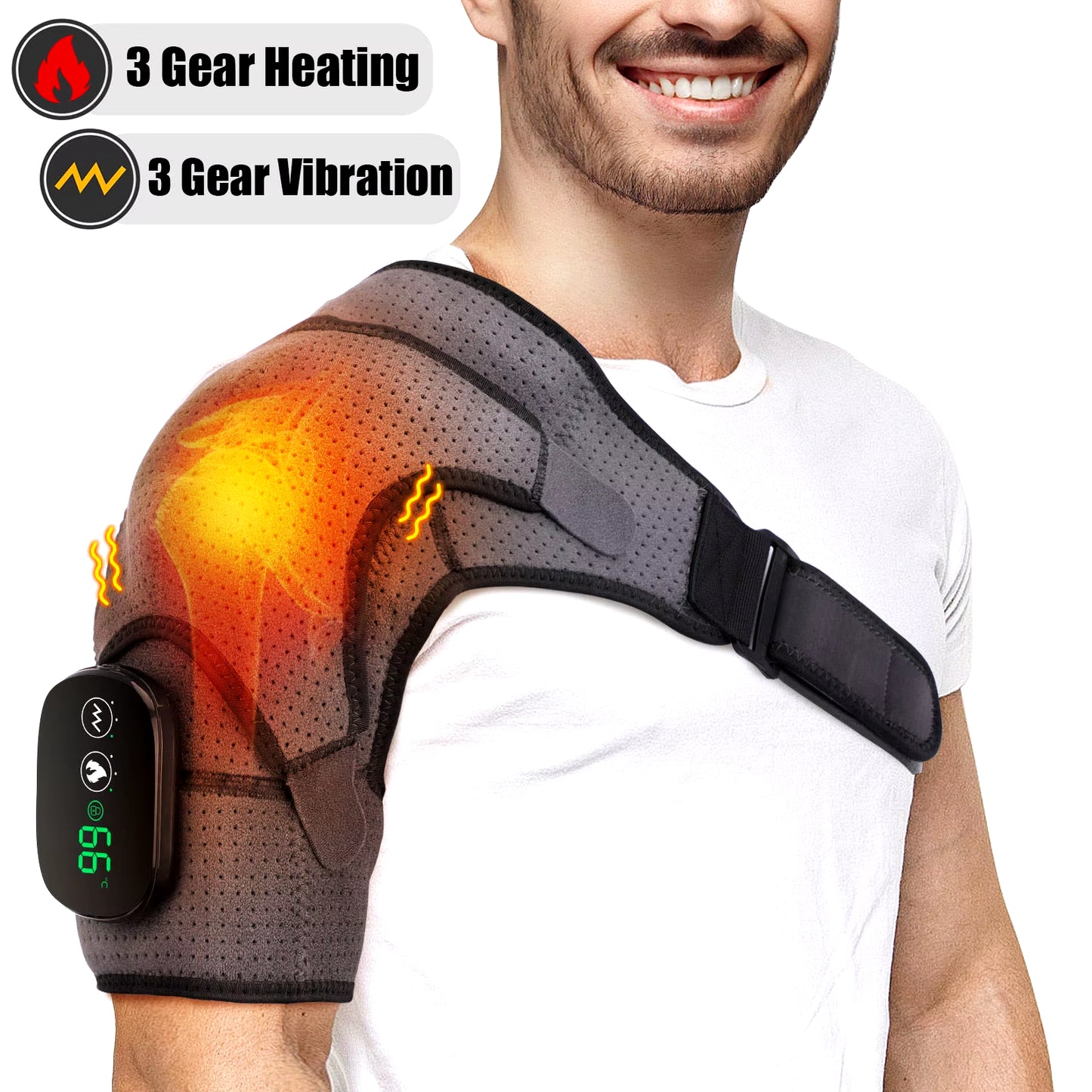 Electric Heating Shoulder Massager Vibration Massage Shoulder Brace Support Belt Rechargeable Warmer Knee Relief 3 Gear Belt Pad